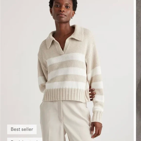 Quince collared cropped organic cotton sweater - Picture 2 of 6